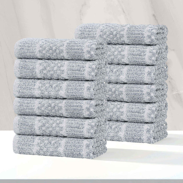 Naples Cotton Blend Checkered and Ribbed Face Towels, Set of 12