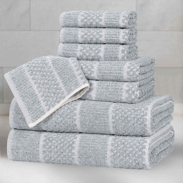 Naples Cotton Blend Medium Weight Checkered & Ribbed 8 Piece Towel Set