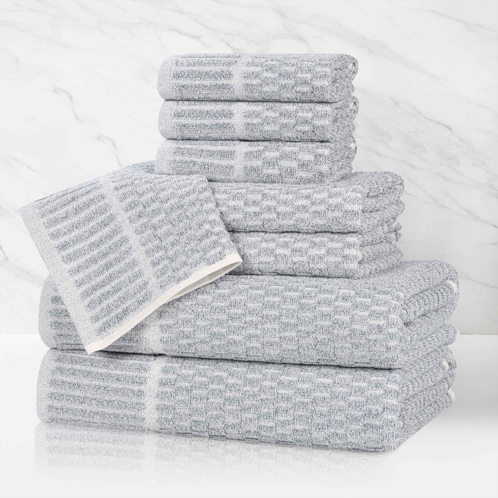 Juno Cotton Blend Medium Weight Checkered Border 8 Piece Towel Set