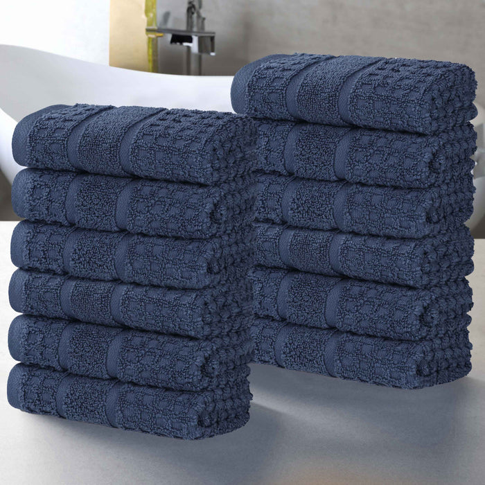 Zero Twist Cotton Waffle Honeycomb Soft Absorbent Face Towel Set of 12 - Blue Nile Mills