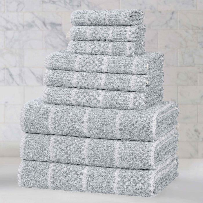 Naples Cotton Blend Medium Weight Checkered & Ribbed 9 Piece Towel Set