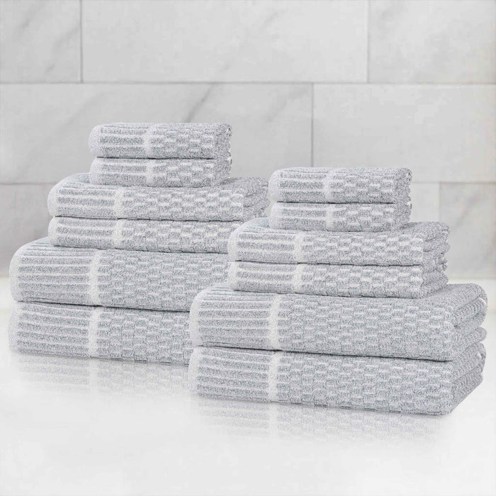 Juno Cotton Blend Medium Weight Checkered Border 12 Piece Towel Set