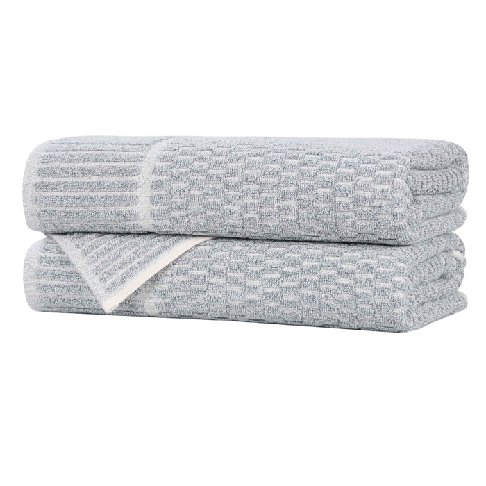 Juno Cotton Blend Medium Weight Checkered Border Bath Towels, Set of 2