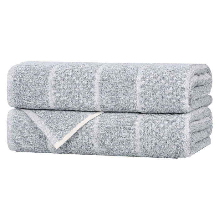 Naples Cotton Blend Checkered and Ribbed Bath Towels, Set of 2