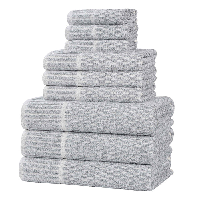 Juno Cotton Blend Medium Weight Checkered Border 9 Piece Towel Set