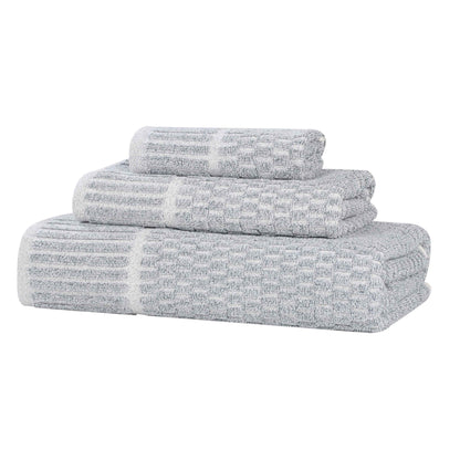 Juno Cotton Blend Medium Weight Checkered Border 3 Piece Towel Set - Blue Nile Mills