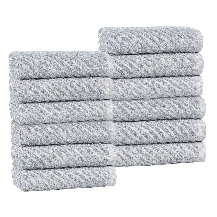 Amelia Cotton Blend Diagonal Stripes Face Towels, Set of 12