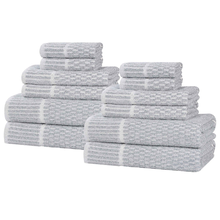 Juno Cotton Blend Medium Weight Checkered Border 12 Piece Towel Set