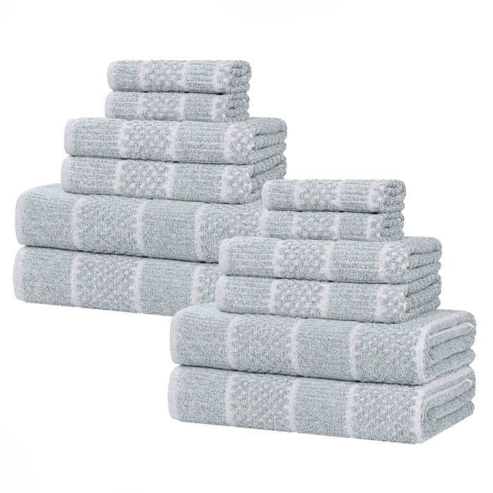 Naples Cotton Blend Medium Weight Checkered Ribbed 12 Piece Towel Set