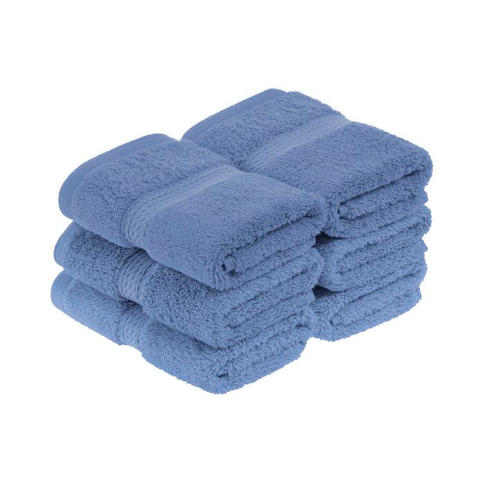 Egyptian Cotton Pile Plush Heavyweight Absorbent Face Towel Set of 6 - Denim Blue