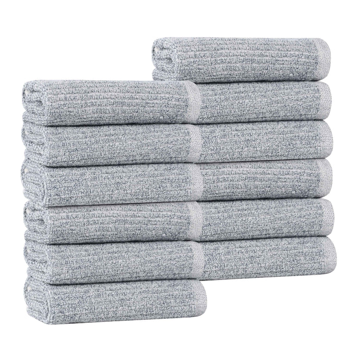 Destin Cotton Blend Solid Ribbed Face Towels Washcloths, Set of 12