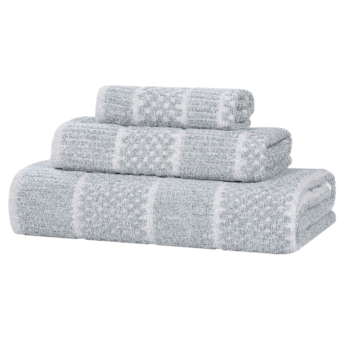 Naples Cotton Blend Medium Weight Checkered & Ribbed 3 Piece Towel Set