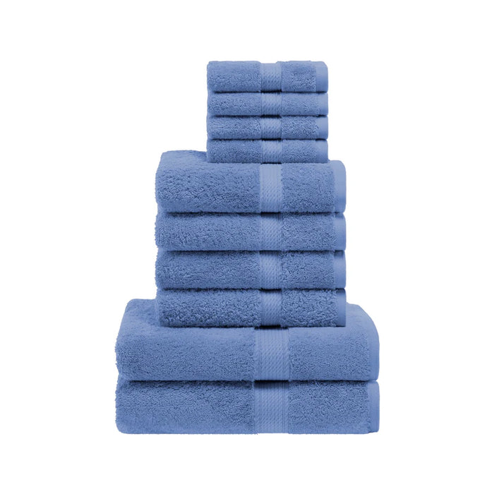 Egyptian Cotton Pile Solid 10-Piece Towel Set - DenimBlue