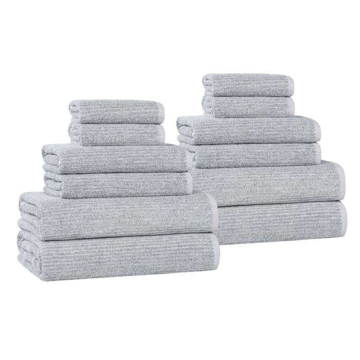 Destin Cotton Blend Solid Ribbed Design 12 Piece Towel Set