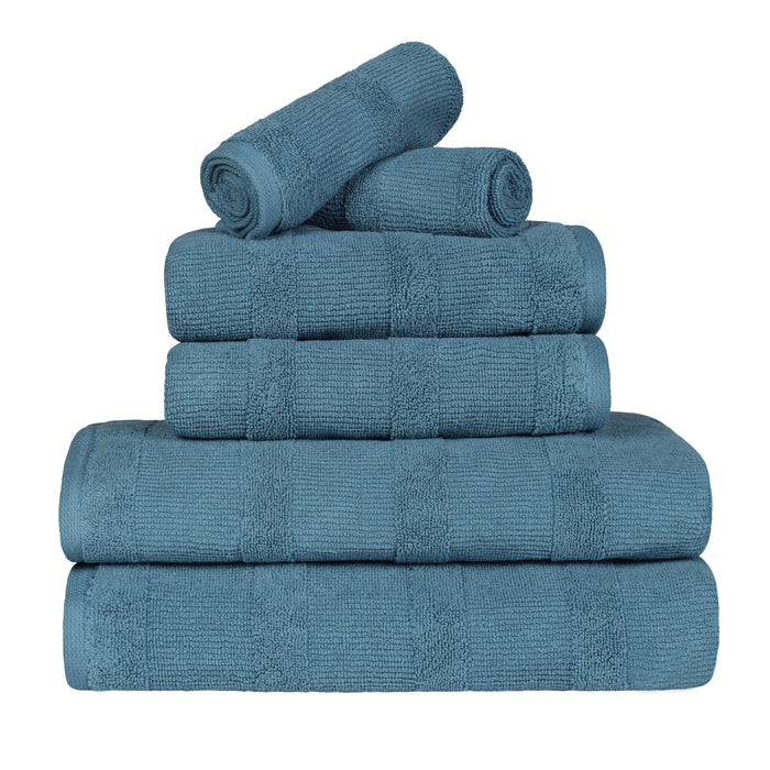 Ribbed Turkish Cotton Quick-Dry Solid 6 Piece Assorted Towel Set