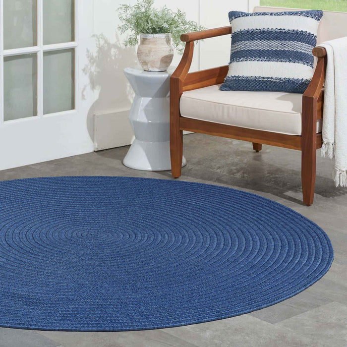 Bohemian Indoor Outdoor Rugs Solid Braided Round Area Rug - Denim Blue