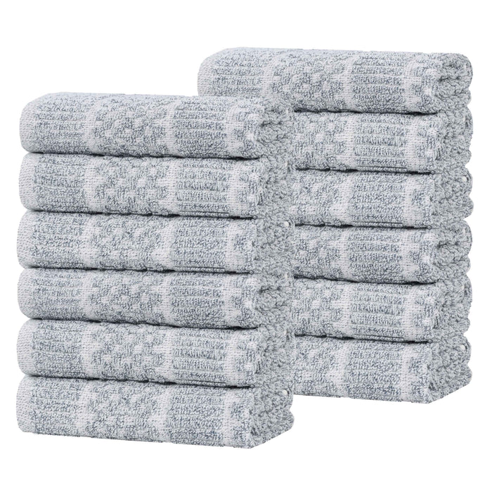 Naples Cotton Blend Checkered and Ribbed Face Towels, Set of 12