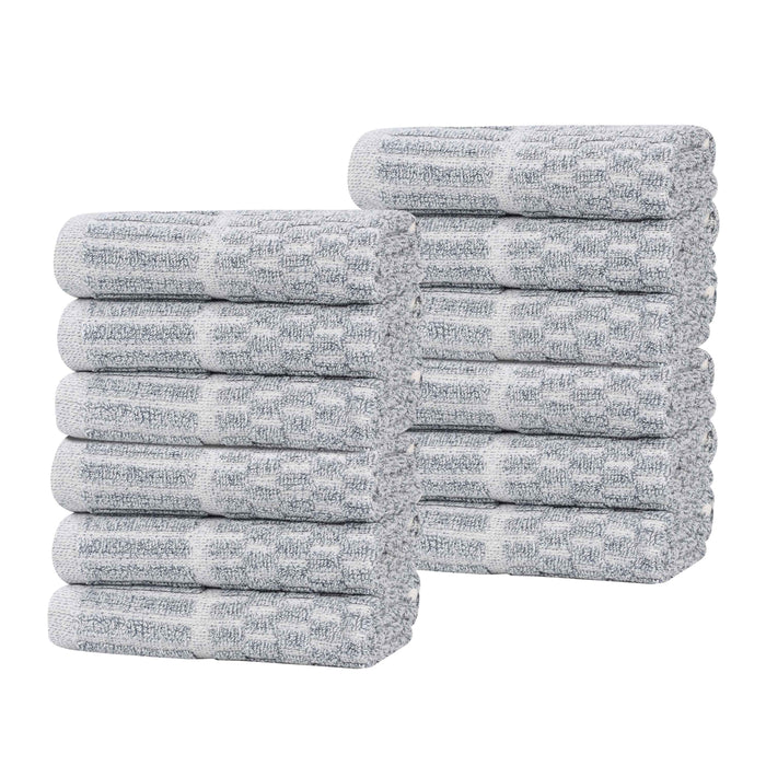 Juno Cotton Blend Medium Weight Checkered Border Face Towel Set of 12