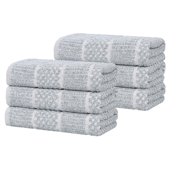 Naples Cotton Blend Checkered and Ribbed Hand Towels, Set of 6