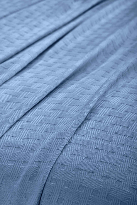 Basketweave All Season Cotton Bed Blanket & Sofa Throw -Denim Blue