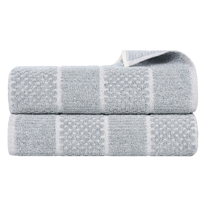 Naples Cotton Blend Checkered and Ribbed Bath Sheets, Set of 2