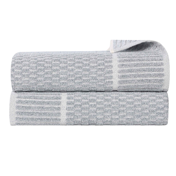 Juno Cotton Blend Medium Weight Checkered Border Bath Sheets, Set of 2