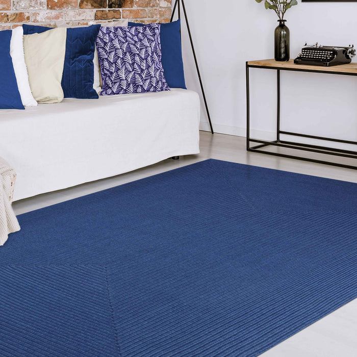 Bohemian Rectangle Indoor Outdoor Rugs Solid Braided Area Rug - Denim Blue