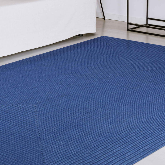 Bohemian Rectangle Indoor Outdoor Rugs Solid Braided Area Rug - Denim Blue