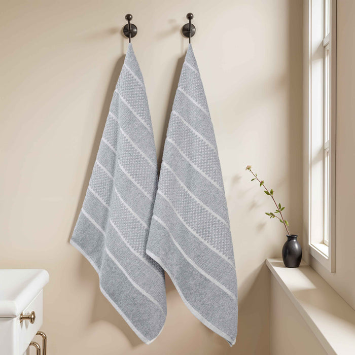 Naples Cotton Blend Checkered and Ribbed Bath Sheets, Set of 2