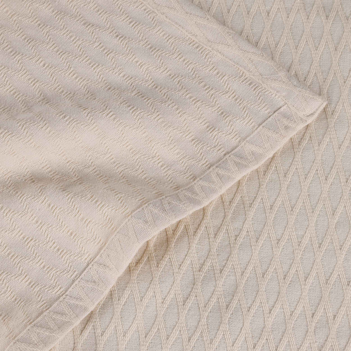 Cotton All Season Diamond Bed Blanket & Sofa Throw - Ivory