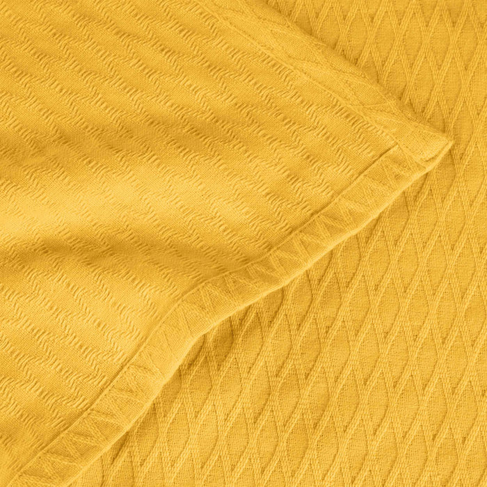 Cotton All Season Diamond Bed Blanket & Sofa Throw - Yellow