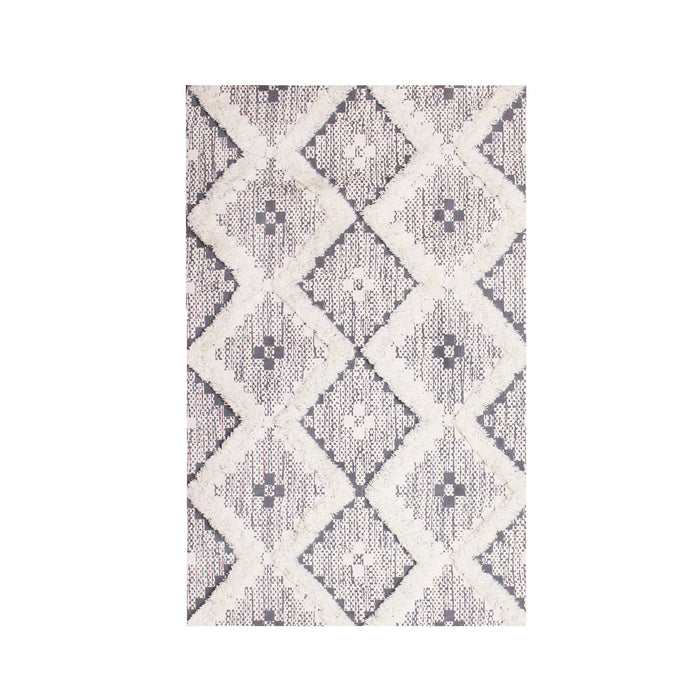 Talluah Hand-Tufted Cotton/Wool Textured Geometric Farmhouse Area Rug