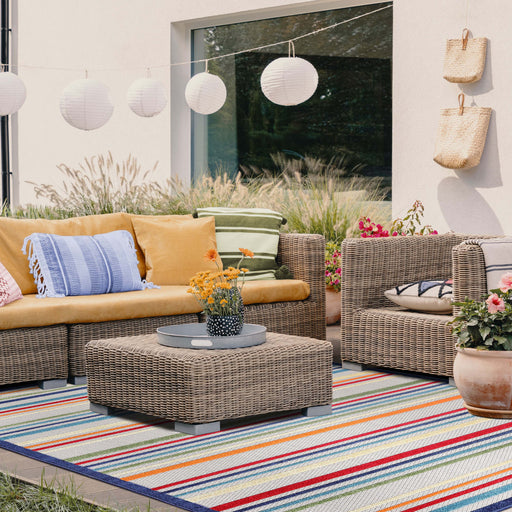 Eastyn Casual Stripe Geometric Indoor/Outdoor Area Rug - Cream