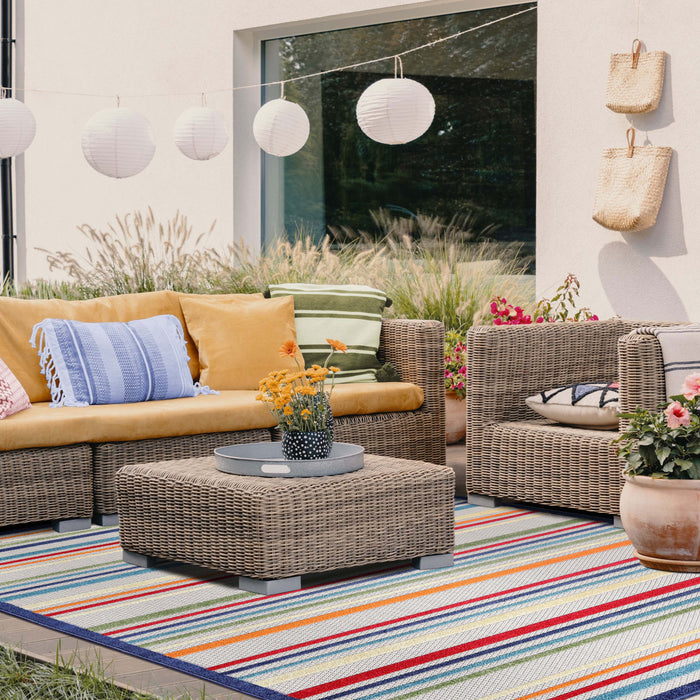 Eastyn Casual Stripe Geometric Indoor/Outdoor Area Rug - Cream