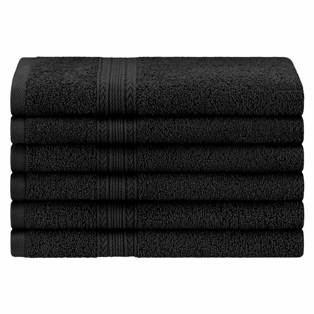 Eco Friendly Cotton 6 Piece Solid Hand Towel Set - Black