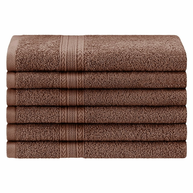 Eco Friendly Cotton 6 Piece Solid Hand Towel Set - Brown