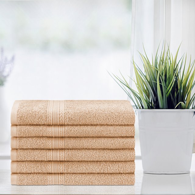 Eco Friendly Cotton 6 Piece Solid Hand Towel Set - Camel