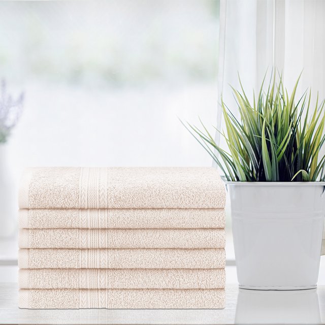 Eco Friendly Cotton 6 Piece Solid Hand Towel Set - Ivory
