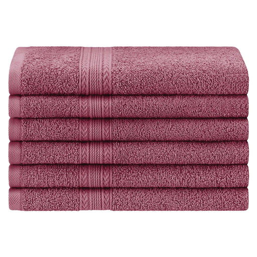 Eco Friendly Cotton 6 Piece Solid Hand Towel Set - Rosewood