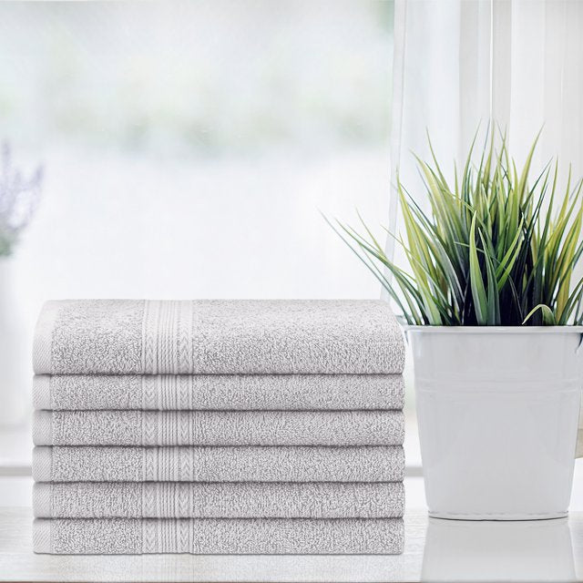 Eco Friendly Cotton 6 Piece Solid Hand Towel Set - Silver 