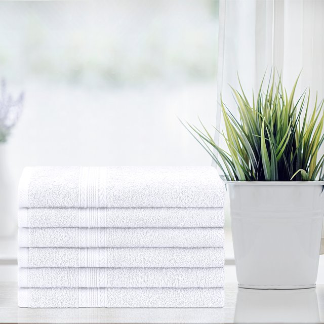 Eco Friendly Cotton 6 Piece Solid Hand Towel Set - White