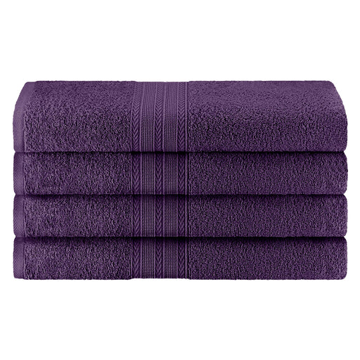 Cotton Eco-Friendly 4 Piece Solid Bath Towel Set - Eggplant