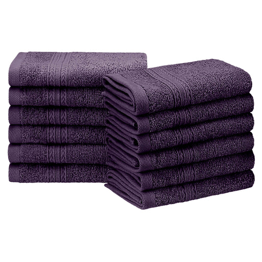 Cotton Eco Friendly 12 Piece Solid Face Towel Set - Eggplant