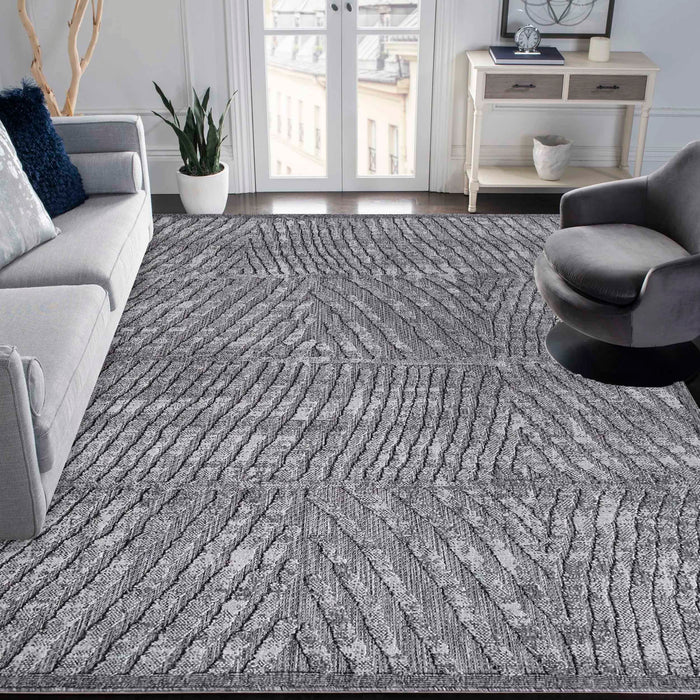 Ellery Abstract Geometric Modern Indoor/Outdoor Area Rug - Grey