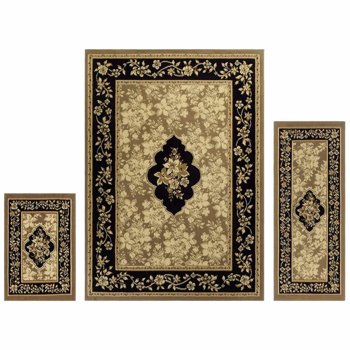 Traditional Scrolling Medallion 3 Piece Indoor Area Rug Set