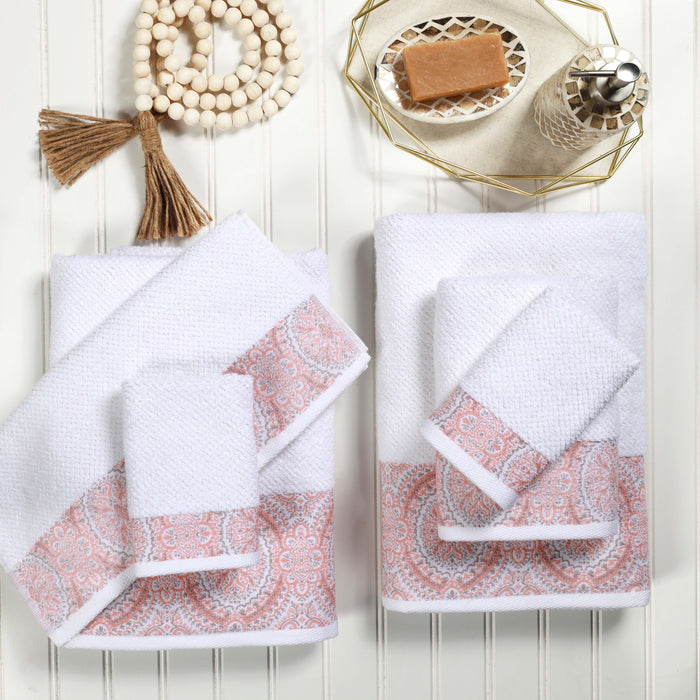 Medallion Cotton Jacquard Textured 6 Piece Assorted Towel Set - Emberglow