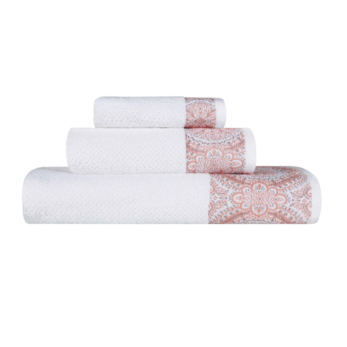 Medallion Cotton Jacquard Textured 3 Piece Assorted Towel Set - Emberglow