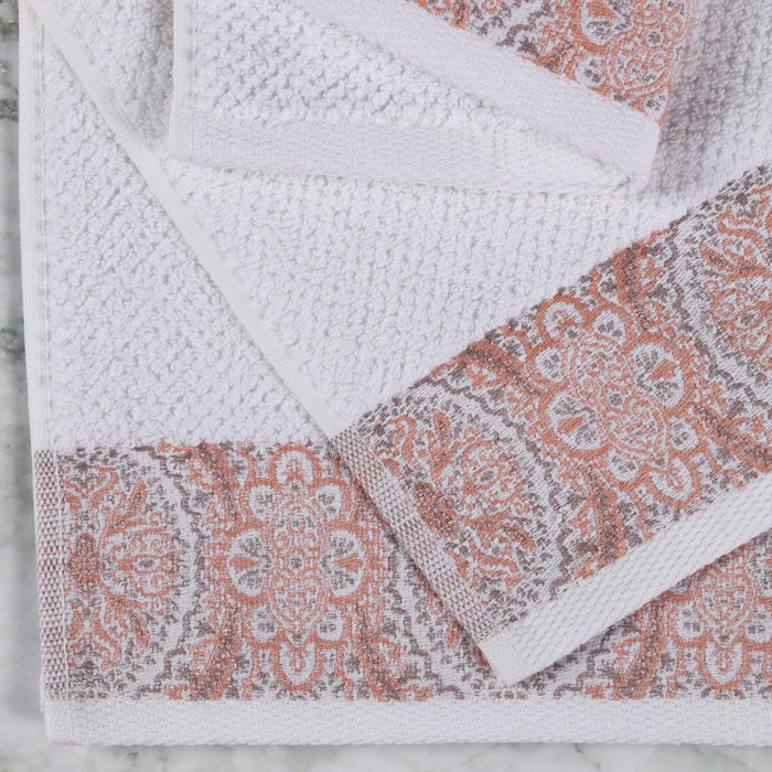 Medallion Cotton Jacquard Textured Face Towels/ Washcloths, Set of 12 - Emberglow