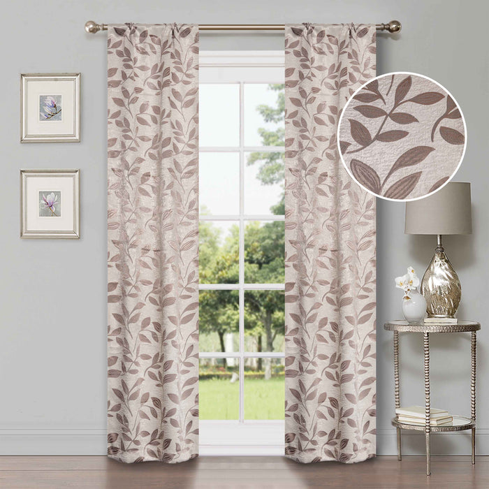 Leaves Room Darkening Blackout Curtain Panel Sets - Espresso