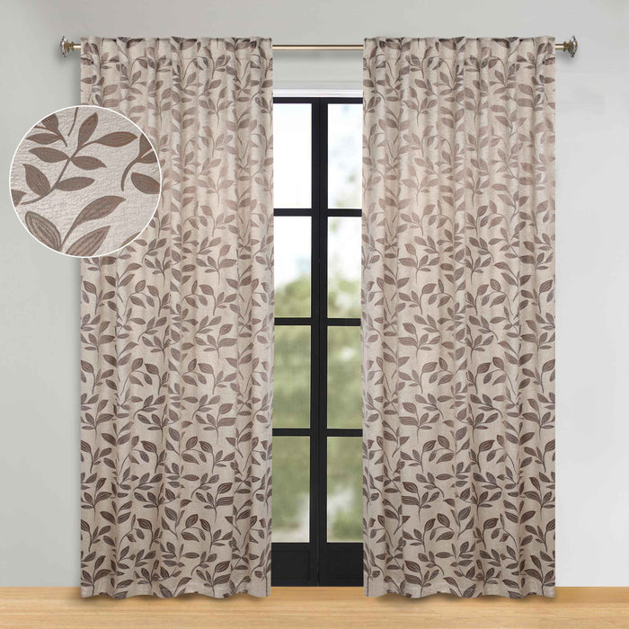 Superior Leaves Room Darkening Back Tab Blackout Curtains Panel Set